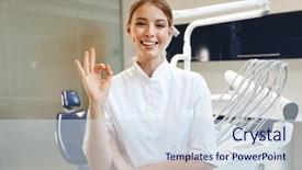  Presentation with happy image - Slide deck having medical dentist center showing okay background and a  colored foreground