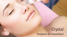  Presentation with medical therapy - Theme having medical dermatology - lady getting electrostimulation lifting therapy background and a lemonade colored foreground