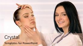  Presentation with medical dermatology - PPT theme featuring medical dermatology - pretty doctor examining beautiful young background and a lemonade colored foreground