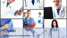  Presentation with work - Beautiful presentation featuring medical details - composition of doctors at work backdrop and a light blue colored foreground