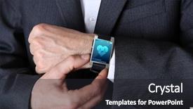  Presentation with medical devices - PPT theme having medical devices designs - male hands with heart icon background and a dark gray colored foreground