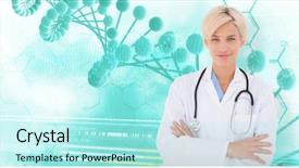  Presentation with camera - PPT theme enhanced with medical statistics - blonde doctor smiling at camera background and a arctic colored foreground