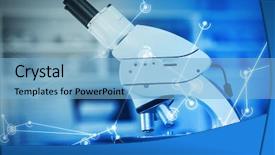  Presentation with generated image fractal geometry chaos - Slide set consisting of screen against microscope in laboratory background and a light blue colored foreground