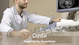  Presentation with ultrasound machine - Colorful PPT theme enhanced with portrait of young male technician backdrop and a coral colored foreground