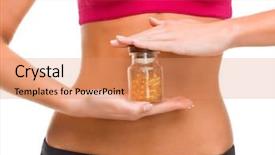  Presentation with female sport - Presentation with medical digestion - sport fitness healthcare and diet background and a coral colored foreground