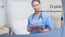  Presentation with healthcare workers - PPT theme enhanced with medical digital - nurse using a tablet pc background and a light gray colored foreground