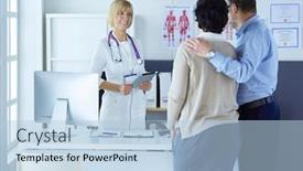  Presentation with patients - Audience pleasing PPT theme consisting of medical-doctor-and-young-couple backdrop and a light blue colored foreground