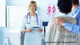  Presentation with patients - PPT layouts featuring medical-doctor-and-young-couple background and a light blue colored foreground