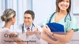  Presentation with patients - Colorful presentation theme enhanced with medical doctor and young couple backdrop and a coral colored foreground