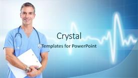  Presentation with ethics in health care - Slide deck having medical doctor cardiologist over blue background and a cool aqua colored foreground