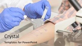  Presentation with patient experience - Presentation design enhanced with patient experience - medical doctor doing allergy tests background and a lemonade colored foreground