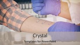  Presentation with tests - Cool new PPT layouts with medical doctor doing allergy tests in laboratory backdrop and a mint green colored foreground