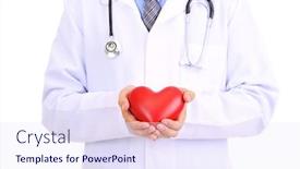  Presentation with heart medical - Theme enhanced with medical doctor holding heart isolated on white background and a sky blue colored foreground