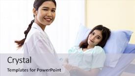  Presentation with patient and nurse holding hands - PPT layouts enhanced with medical doctor holding patient's background and a light gray colored foreground