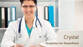  Presentation with social media camera - Amazing presentation design having medical doctor smiling and looking backdrop and a  colored foreground