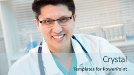  Presentation with medical smiling doctor - Presentation theme consisting of medical doctor smiling and looking background and a  colored foreground