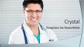  Presentation with medical smiling doctor - Presentation design with medical doctor smiling and looking background and a  colored foreground