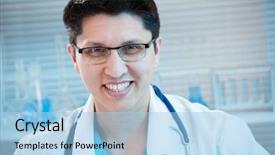  Presentation with social media camera - Audience pleasing PPT theme consisting of medical doctor smiling and looking backdrop and a  colored foreground