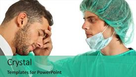  Presentation with bad news - Presentation theme having medical doctor telling bad news background and a teal colored foreground
