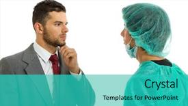  Presentation with doctor and patient medical consultation - Beautiful presentation theme featuring medical doctor telling the news backdrop and a teal colored foreground