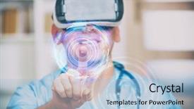  Presentation with virtual reality medical - PPT layouts enhanced with medical doctor using virtual reality background and a light blue colored foreground