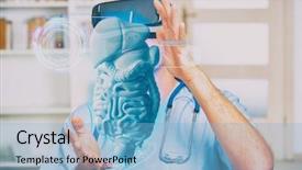  Presentation with virtual reality medical - Amazing slide deck having medical doctor using virtual reality backdrop and a light blue colored foreground
