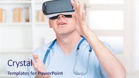  Presentation with virtual assistant - PPT theme with medical doctor using virtual reality background and a sky blue colored foreground