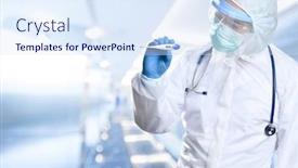  Presentation with medical hand - Colorful slides enhanced with medical-doctor-wearing-protective-workwear backdrop and a sky blue colored foreground