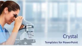  Presentation with microscope - Amazing slide deck having medical doctor with microscope backdrop and a sky blue colored foreground