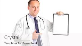  Presentation with clipboard stethoscope - Audience pleasing PPT theme consisting of medical doctor with stethoscope pointing on a clipboard isolated on white background backdrop and a white colored foreground