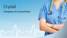  Presentation with health-care - Beautiful PPT theme featuring medical doctor woman health care backdrop and a light blue colored foreground