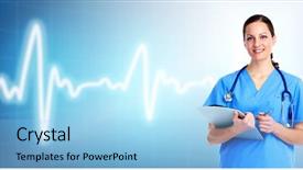  Presentation with health-care - Colorful slide set enhanced with medical doctor woman over blue backdrop and a light blue colored foreground