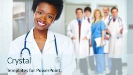  Presentation with health care - Colorful slides enhanced with medical doctor woman over health backdrop and a sky blue colored foreground