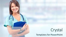  Presentation with doctor in hospital health insurance related icons healthcare person saving medical - Beautiful slides featuring medical doctor woman over health backdrop and a sky blue colored foreground