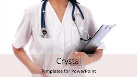  Presentation with medical clipboard - Colorful PPT theme enhanced with medical doctor woman with clipboard isolated on white background backdrop and a coral colored foreground