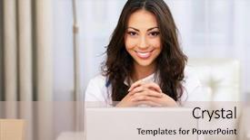  Presentation with medical laptop - PPT theme consisting of medical doctor woman with laptop background and a soft green colored foreground