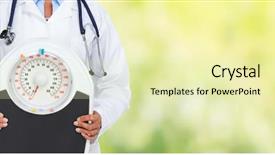  Presentation with weight loss - PPT theme enhanced with medical doctor woman with scales background and a soft green colored foreground