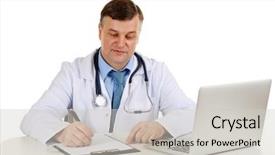  Presentation with medical desk - Amazing presentation theme having medical doctor working at desk isolated on white backdrop and a light gray colored foreground