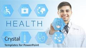  Presentation with medical concept - Theme with medical doctor working with healthcare background and a light blue colored foreground