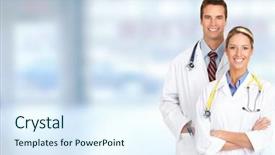  Presentation with doctor in hospital health insurance related icons healthcare person saving medical - Beautiful slides featuring medical doctors over blue hospital backdrop and a sky blue colored foreground