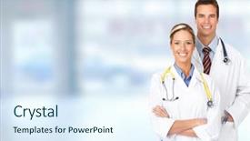  Presentation with medical business - Slide set consisting of medical doctors over blue background and a sky blue colored foreground