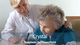  Presentation with woman - PPT theme with documentation medical - assisting a senior woman background and a ocean colored foreground
