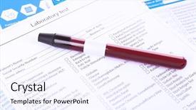  Presentation with research paper - Colorful presentation design enhanced with research paper bacteria - blood in test tubes backdrop and a sky blue colored foreground