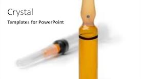  Presentation with drug - Audience pleasing presentation design consisting of medical-drug-ampule-and-syringe backdrop and a white colored foreground