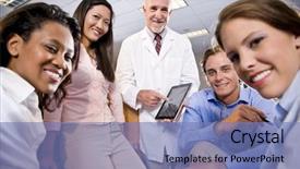  Presentation with lab coat - Slide set enhanced with medical education - professor wearing lab coat having background and a teal colored foreground