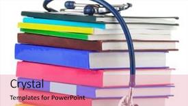  Presentation with medical books - Theme featuring medical education - stethoscope and pile of books background and a coral colored foreground