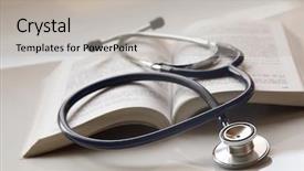  Presentation with medical books - Slides enhanced with medical education - stethoscope on a pile background and a light gray colored foreground