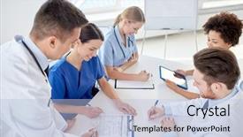  Presentation with health education - Presentation theme consisting of medical education health care people background and a light blue colored foreground