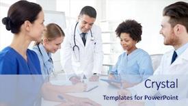  Presentation with medical education - PPT theme featuring medical education health care people background and a sky blue colored foreground