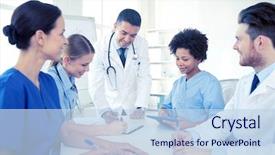  Presentation with taking notes - Slide deck featuring medical education health care people background and a sky blue colored foreground